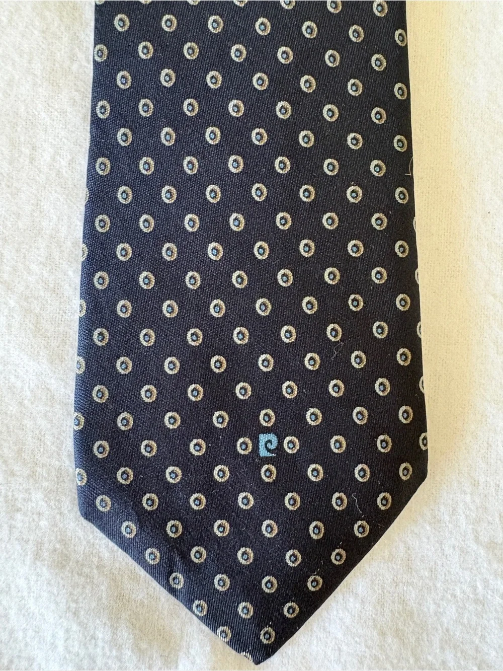 Vintage Pierre Cardin Navy Silk Tie with Small geometric Dot Motif EUC